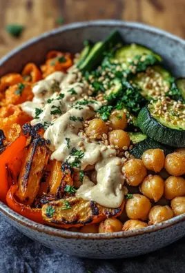 Bowl mit geröstetem Gemüse und Kichererbsen mit Tahini-Dressing 26 Bowl mit geröstetem Gemüse und Kichererbsen mit Tahini-Dressing