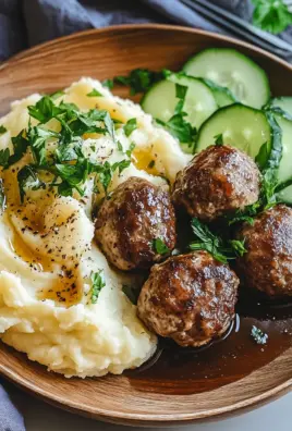 Fleischbällchen mit Gurkensalat und Kartoffelstampf