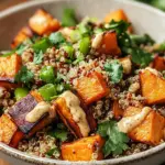 Ger&ouml;steter S&uuml;&szlig;kartoffel-Quinoa-Salat mit Sesam-Miso-Sauce