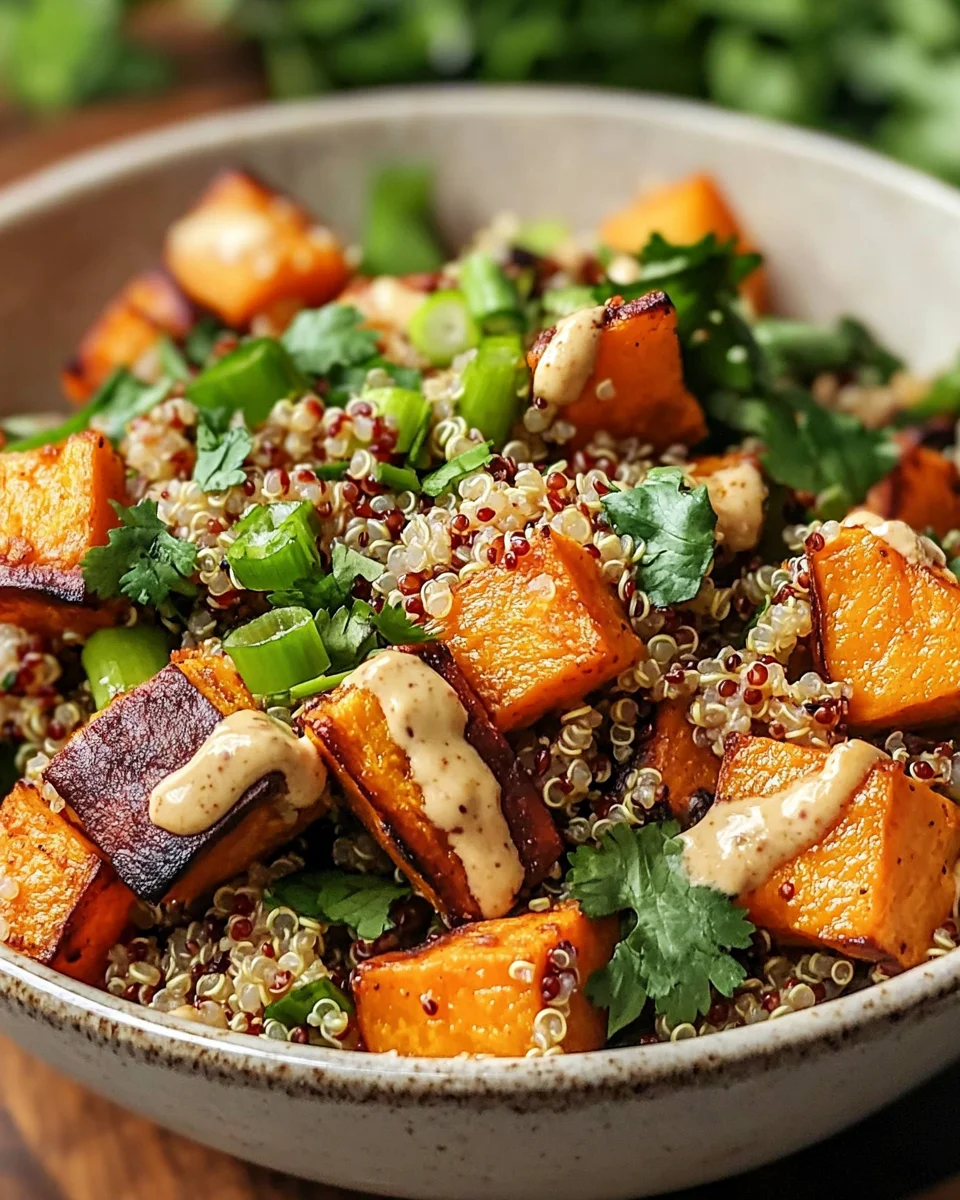 Gerösteter Süßkartoffel-Quinoa-Salat mit Sesam-Miso-Sauce