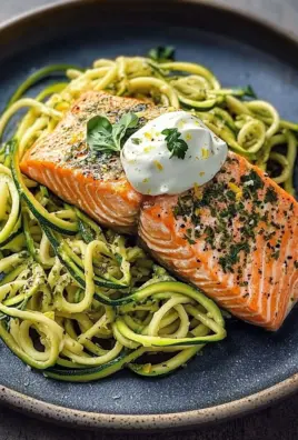 Kräuterlachs auf Zucchinipasta