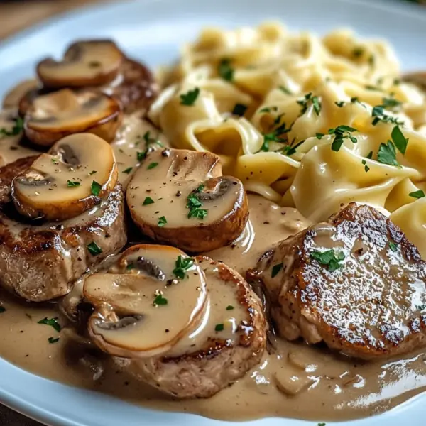 Medaillons in Champignon Rahmsoße mit Spätzle