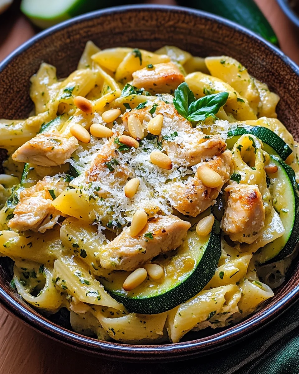 Zucchini Parmesan Pasta mit Hähnchen und Pinienkernen 21 Zucchini