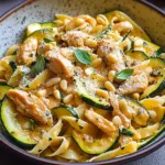 Zucchini Parmesan Pasta mit H&auml;hnchen und Pinienkernen