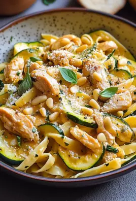 Zucchini Parmesan Pasta mit Hähnchen und Pinienkernen