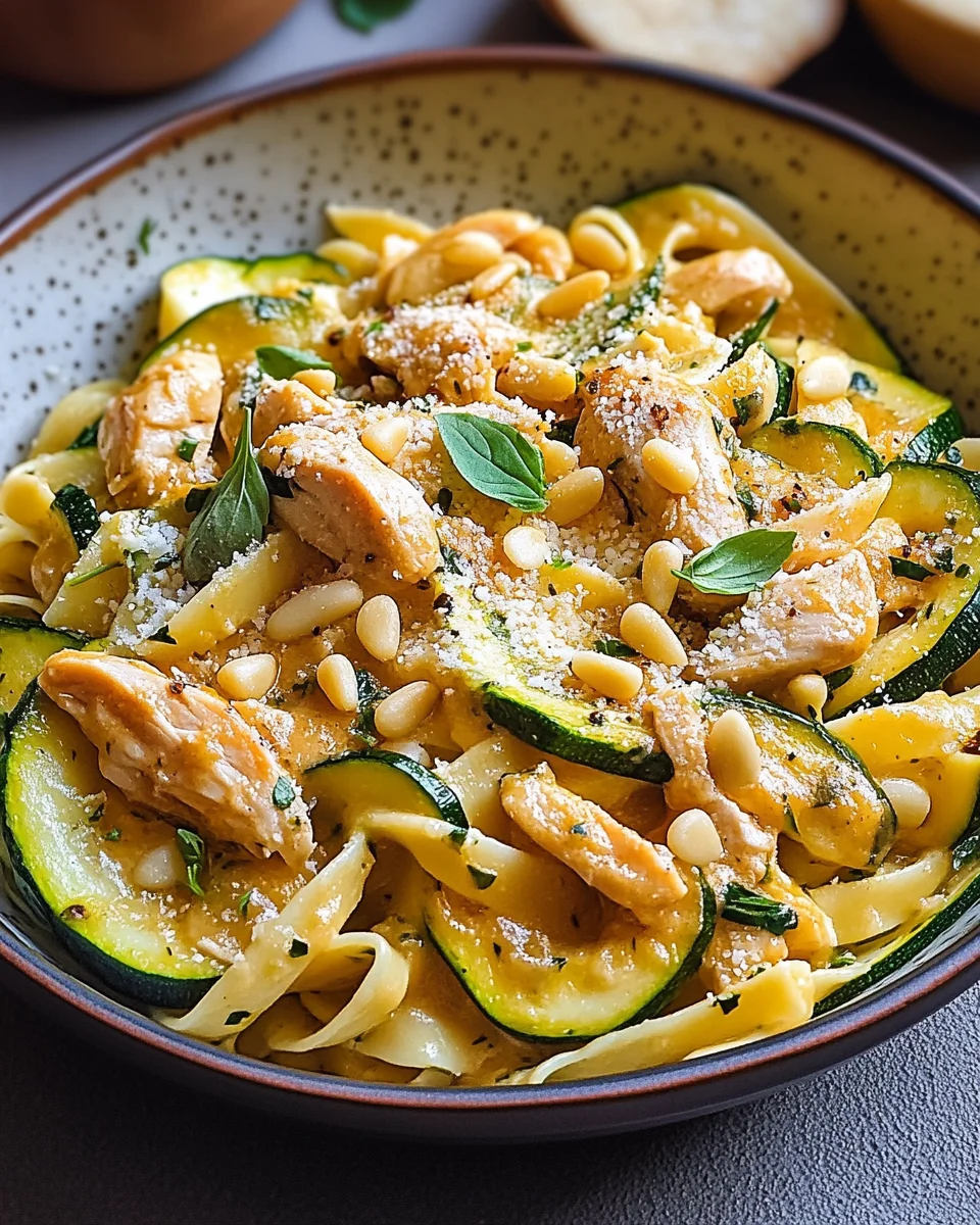 Zucchini Parmesan Pasta mit Hähnchen und Pinienkernen 23 Zucchini Parmesan Pasta mit Hähnchen und Pinienkernen