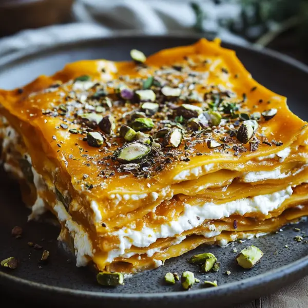 Cremige Kürbislasagne mit Ricotta und Pistazien