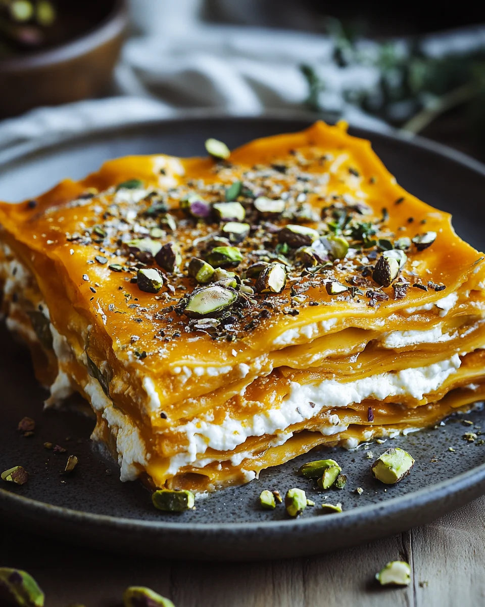 Cremige K&uuml;rbislasagne mit Ricotta und Pistazien