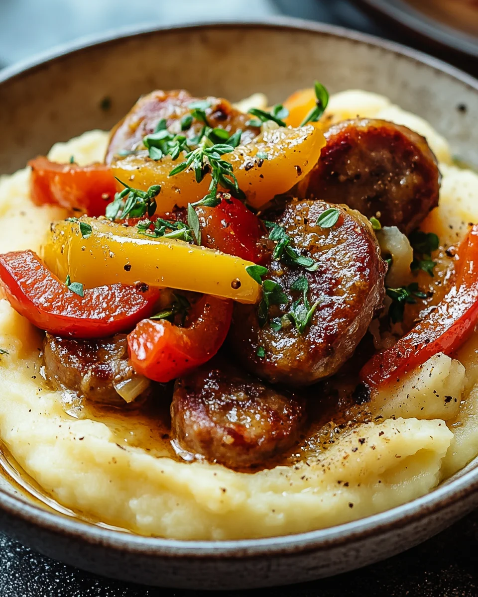 Cremige Wurst und Paprika auf Kartoffelp&uuml;ree