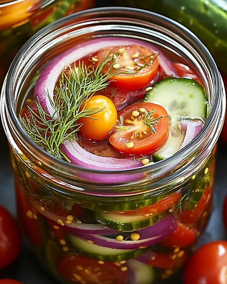 Eingelegte Kirschtomaten, Rote Zwiebeln und Gurken 21 Eingelegte