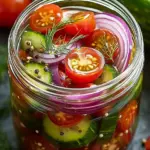 Eingelegte Kirschtomaten, Rote Zwiebeln und Gurken