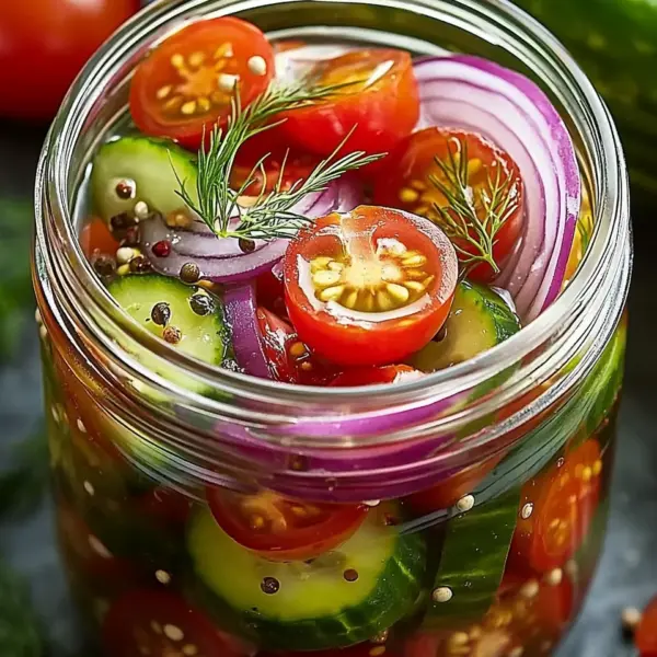 Eingelegte Kirschtomaten, Rote Zwiebeln und Gurken