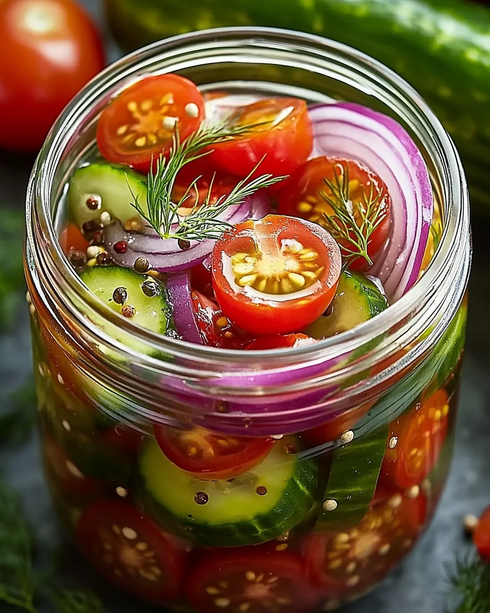 Eingelegte Kirschtomaten, Rote Zwiebeln und Gurken