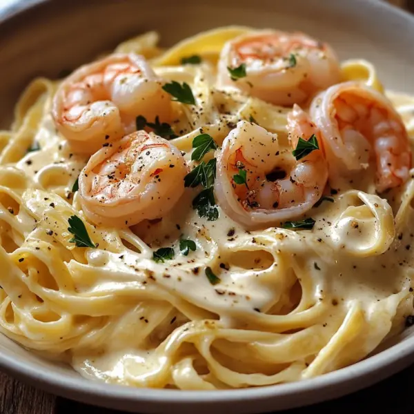 Fettuccine Alfredo mit Garnelen