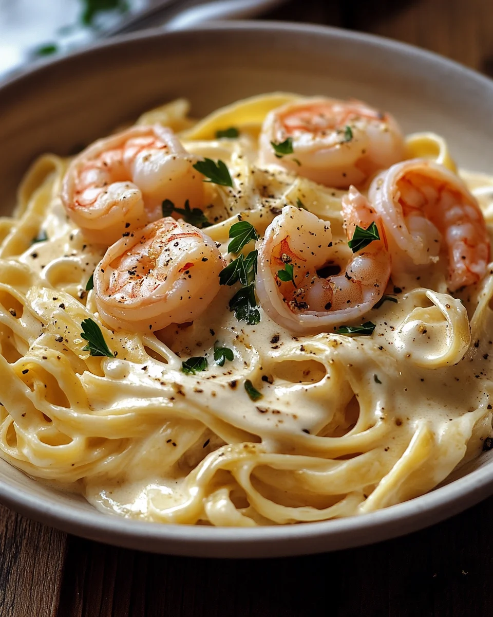 Fettuccine Alfredo mit Garnelen