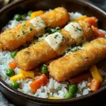 Fischst&auml;bchen-Auflauf mit Reis und Gem&uuml;se