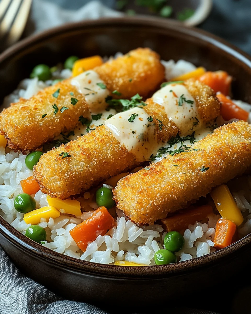 Fischst&auml;bchen-Auflauf mit Reis und Gem&uuml;se