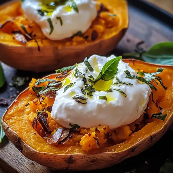 Gefüllte Süßkartoffeln mit Burrata