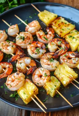 Gegrillte Garnelenspieße mit Ananas in Öl und Knoblauchsoße 27 Gegrillte Garnelenspieße mit Ananas in Öl und Knoblauchsoße