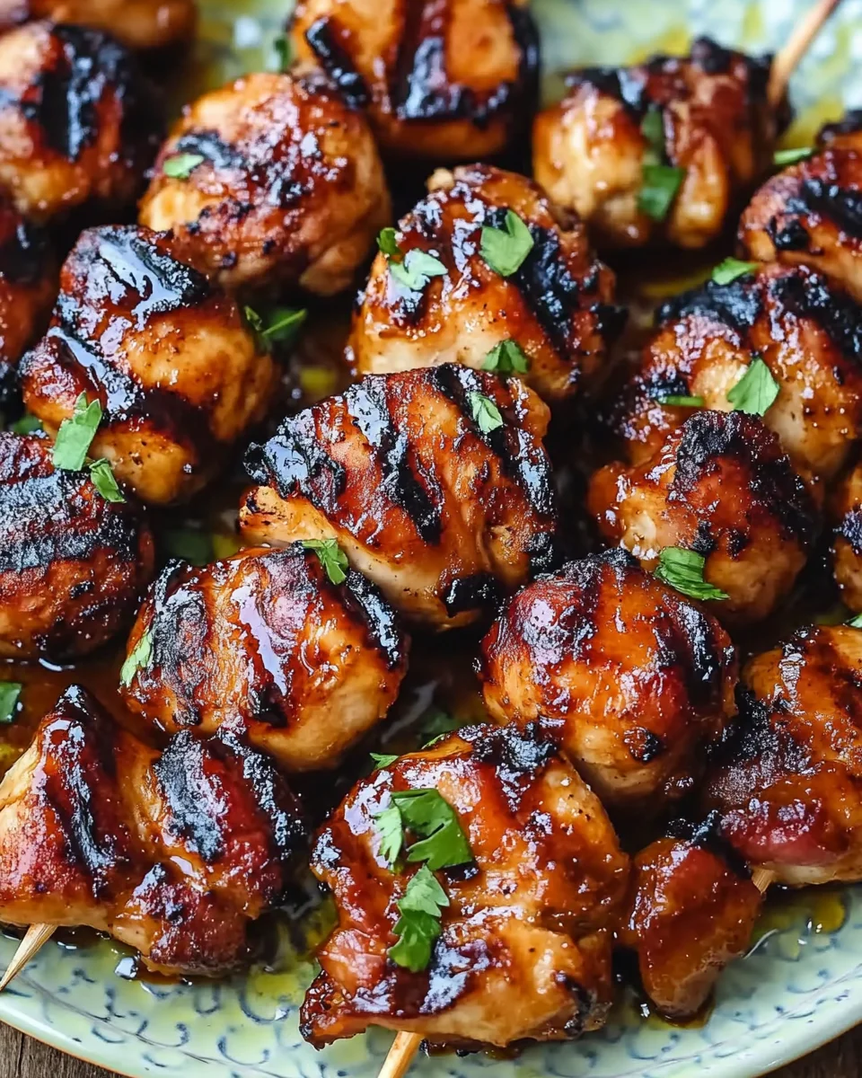 Gegrillte Honig-BBQ-Bacon-Hühnchen-Spieße einfach zubereiten 17 Gegrillte