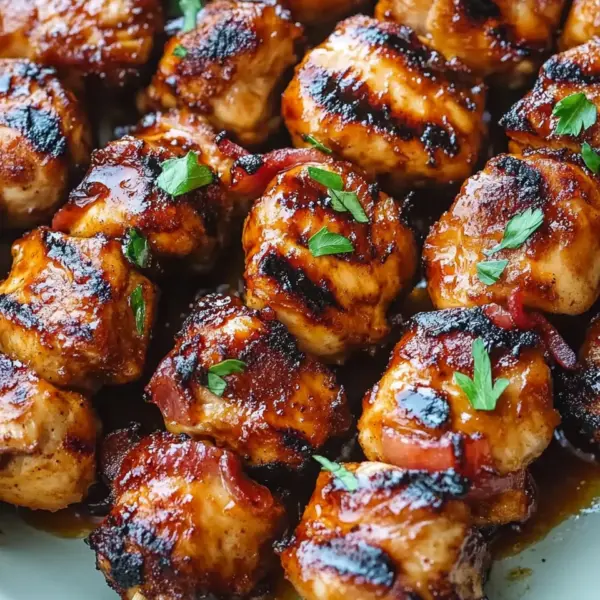 Gegrillte Honig-BBQ-Bacon-Hühnchen-Spieße einfach zubereiten
