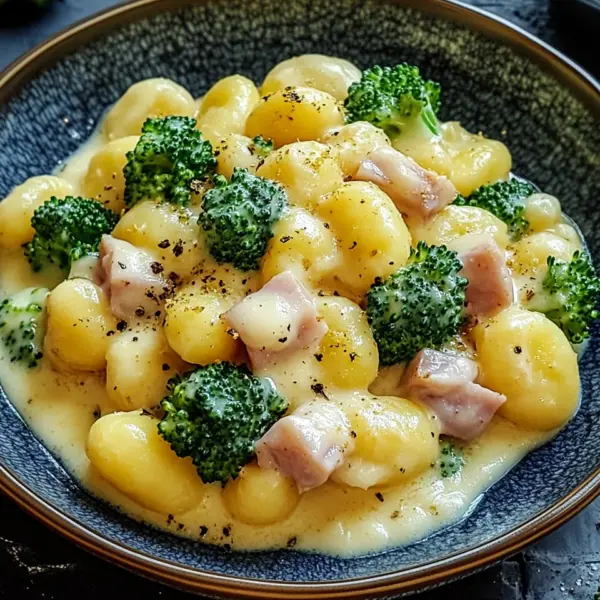 Gnocchi mit Brokkoli und Schinken in cremiger Käsesoße