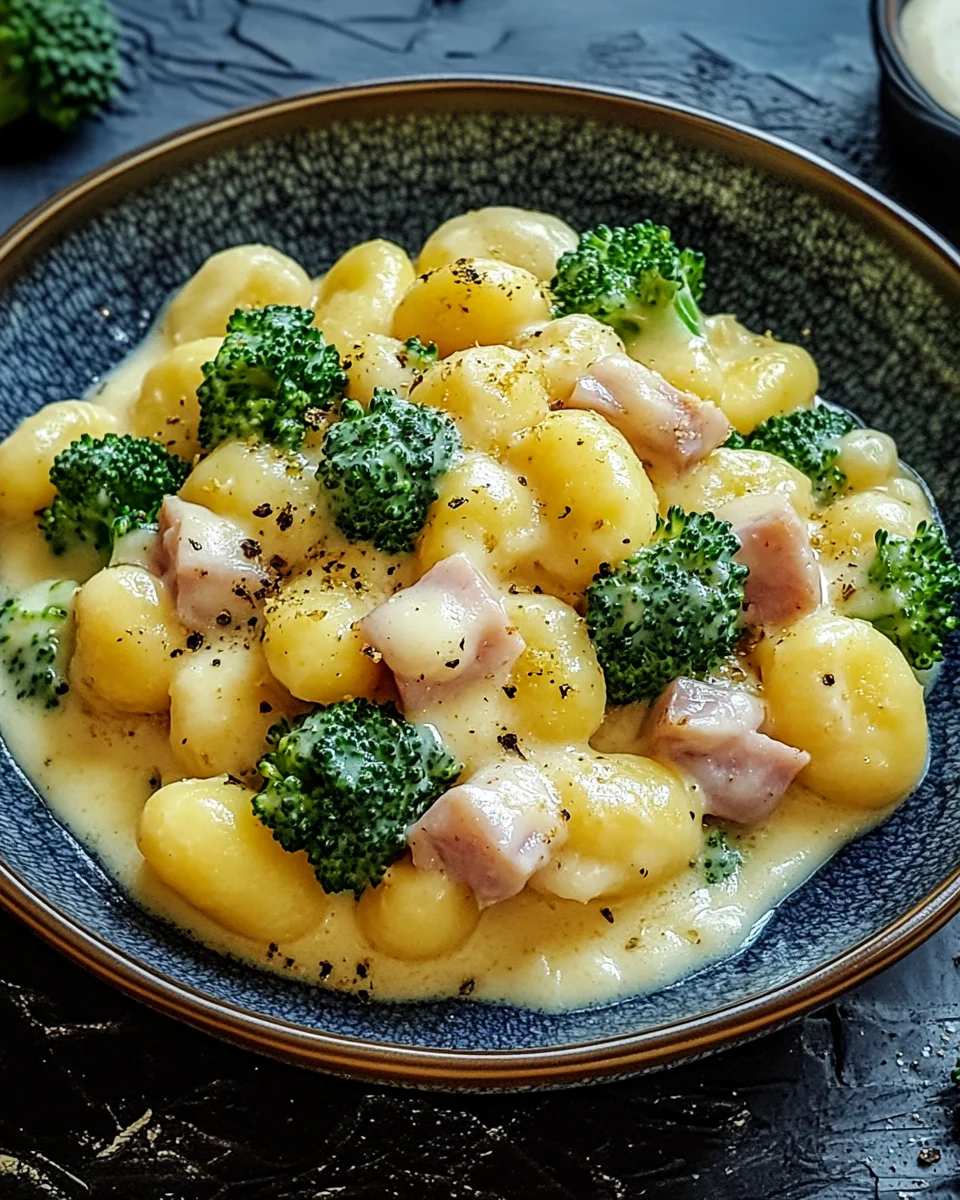 Gnocchi mit Brokkoli und Schinken in cremiger Käsesoße
