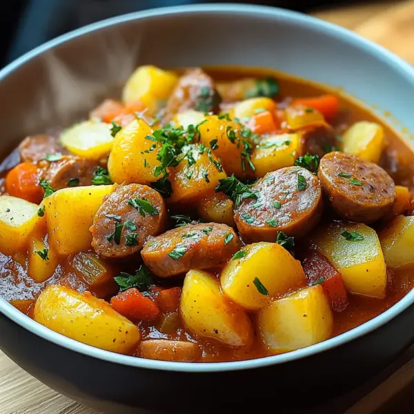 Kartoffelgulasch mit Würstchen