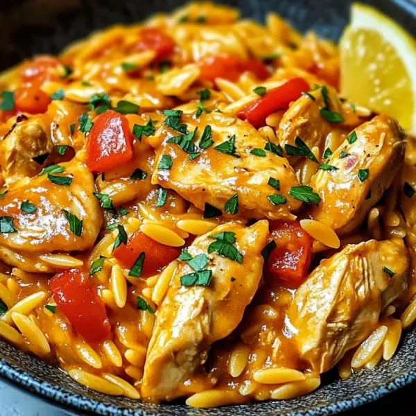 Orzo-Pfanne mit Paprikahuhn