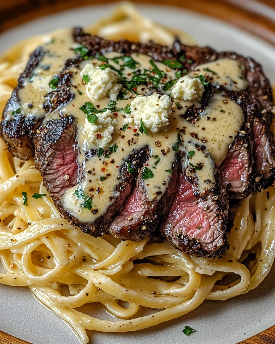 Pikantes Steak Gorgonzola Alfredo mit cremiger Parmesan-Soße 17 Pikantes