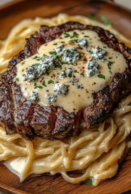 Pikantes Steak Gorgonzola Alfredo mit cremiger Parmesan-Soße