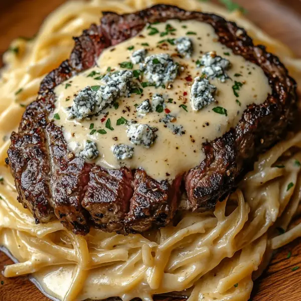 Pikantes Steak Gorgonzola Alfredo mit cremiger Parmesan-Soße