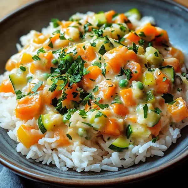 Reis mit Gemüse-Frischkäse-Sauce