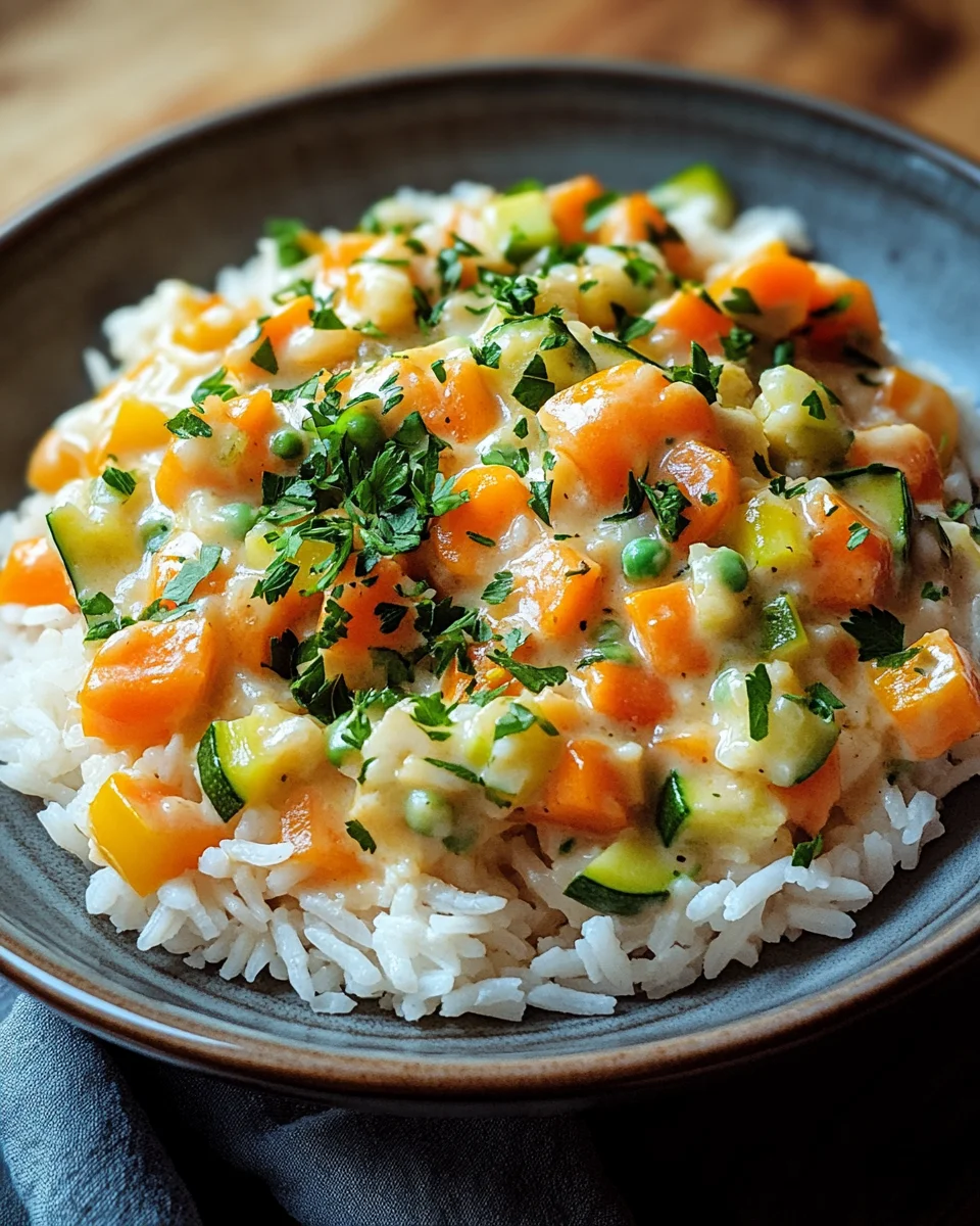 Reis mit Gem&uuml;se-Frischk&auml;se-Sauce