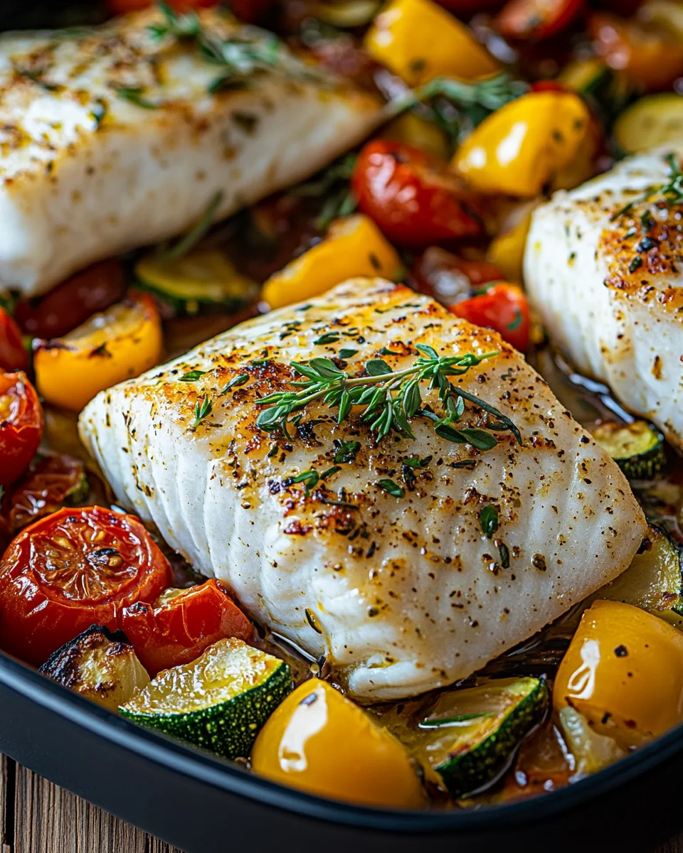 Rezept für mediterran gebackene Fischfilets mit Gemüse