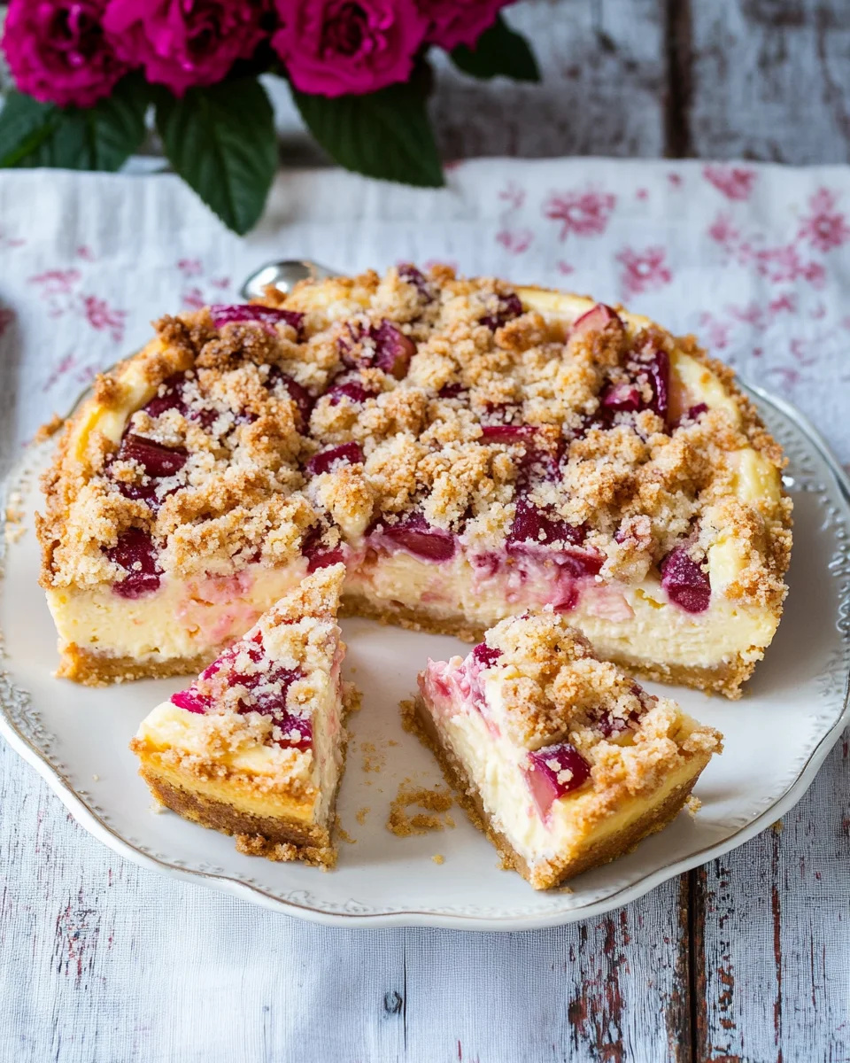 Rhabarber-Cheesecake mit Streuseln