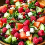 Sommersalat mit Melone, Gurke und Himbeeren