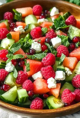 Sommersalat mit Melone, Gurke und Himbeeren 26 Sommersalat mit Melone, Gurke und Himbeeren