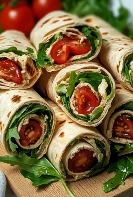 Vegetarische Wrap-Röllchen mit Rucola und Tomaten 21 Vegetarische Wrap-Röllchen mit Rucola und Tomaten