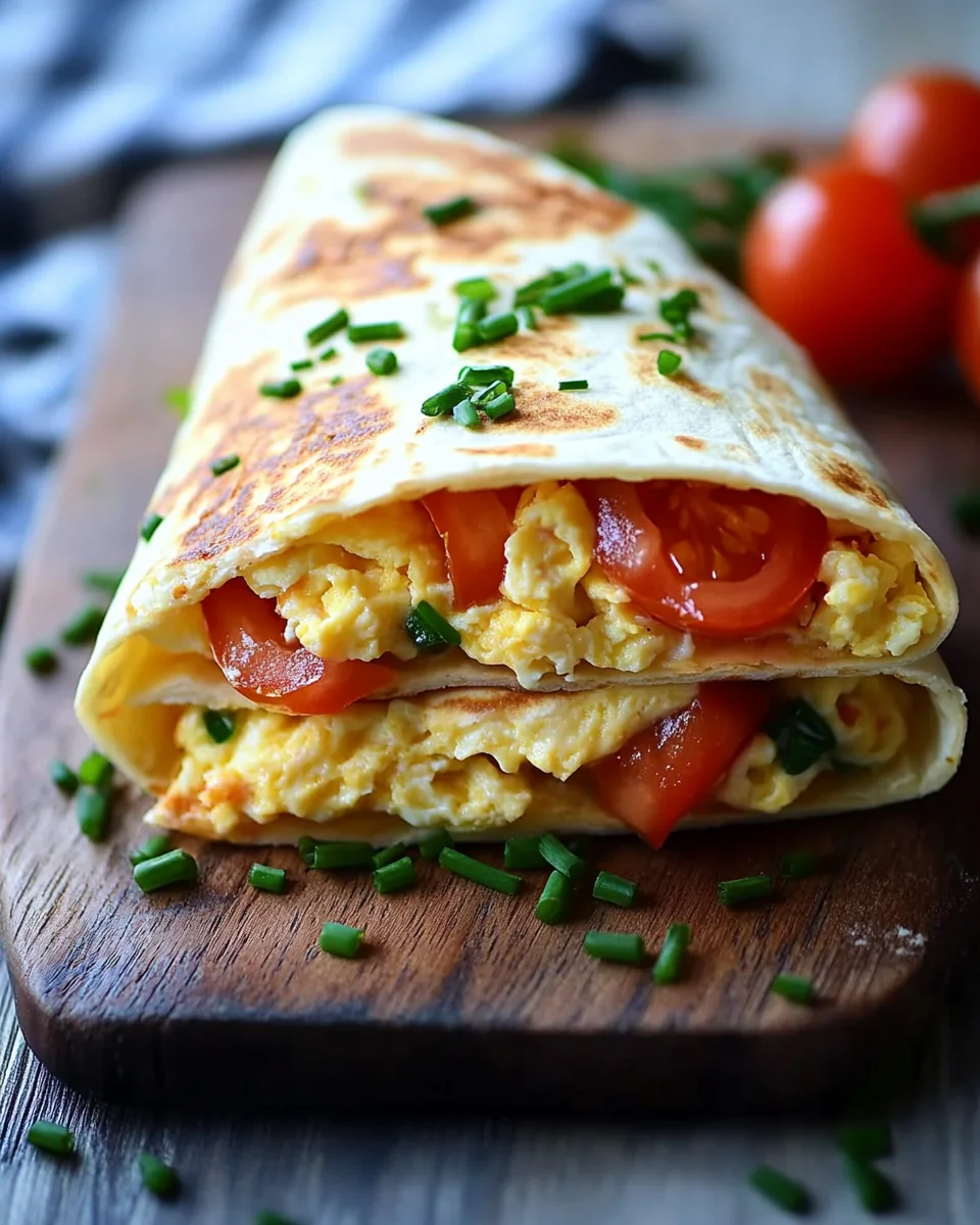 Frühstückswrap mit Ei, Käse und Tomaten