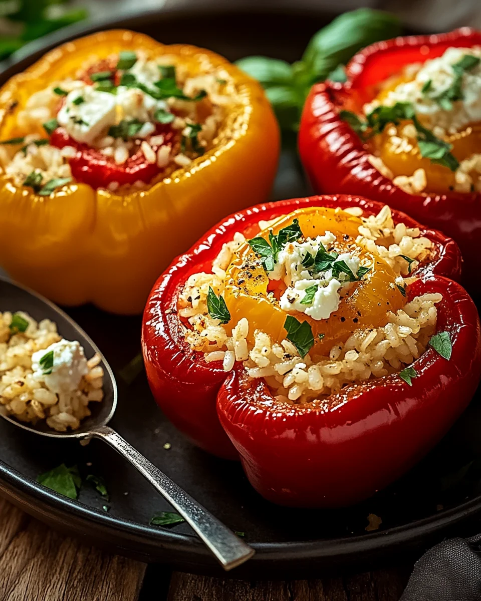 Gef&uuml;llte Ofenpaprika mit Reis und Feta