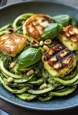 Halloumi mit Zucchini-Pesto-Nudeln