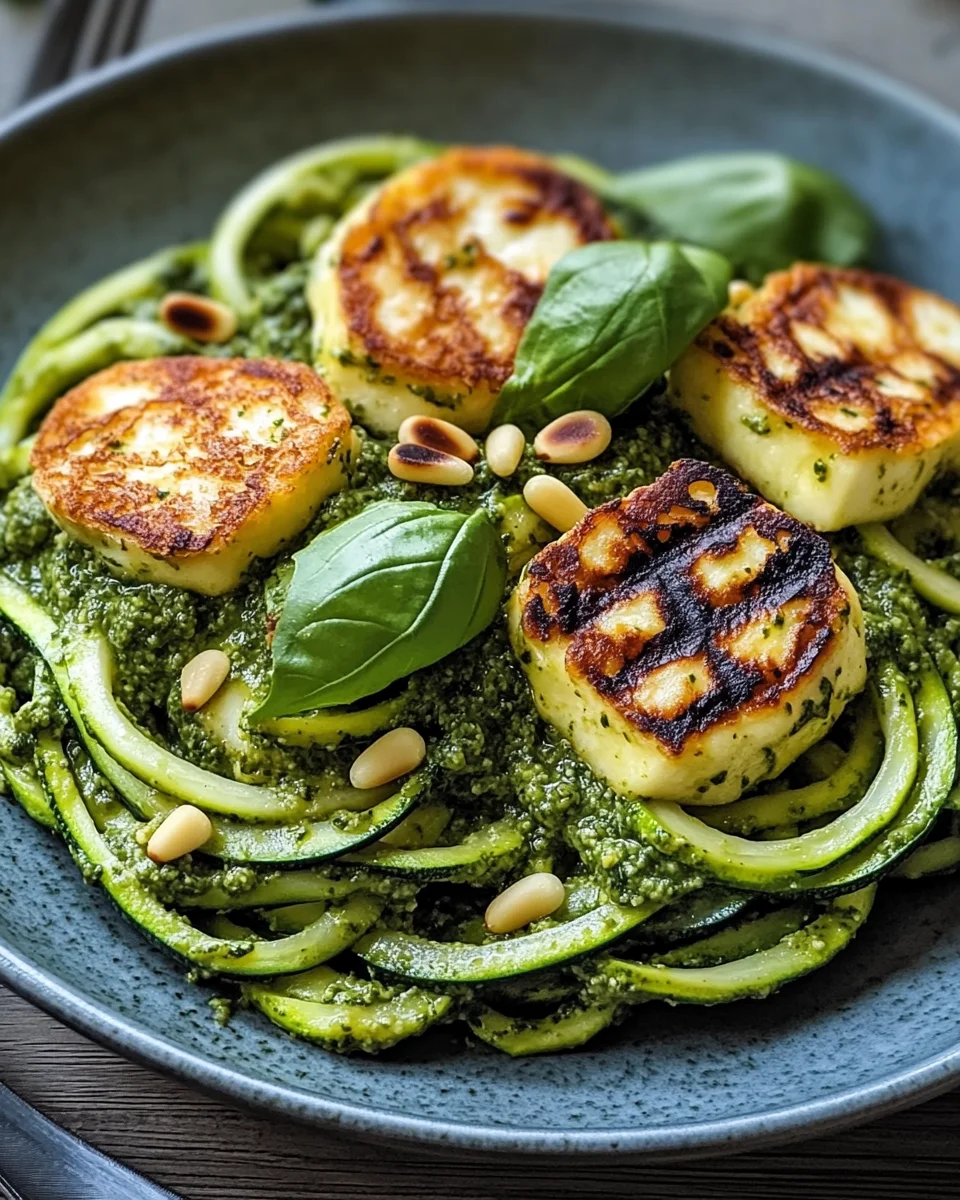 Halloumi mit Zucchini-Pesto-Nudeln