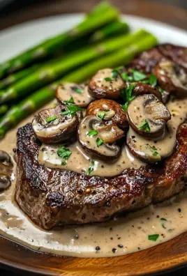 Ribeye Steak with Creamy Mushroom Sauce and Asparagus
