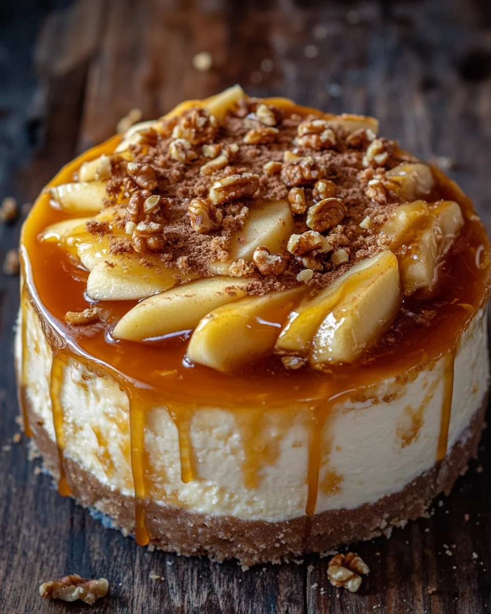 Apfel-Cheesecake mit Walnuss-Streuseln und Karamellsauce