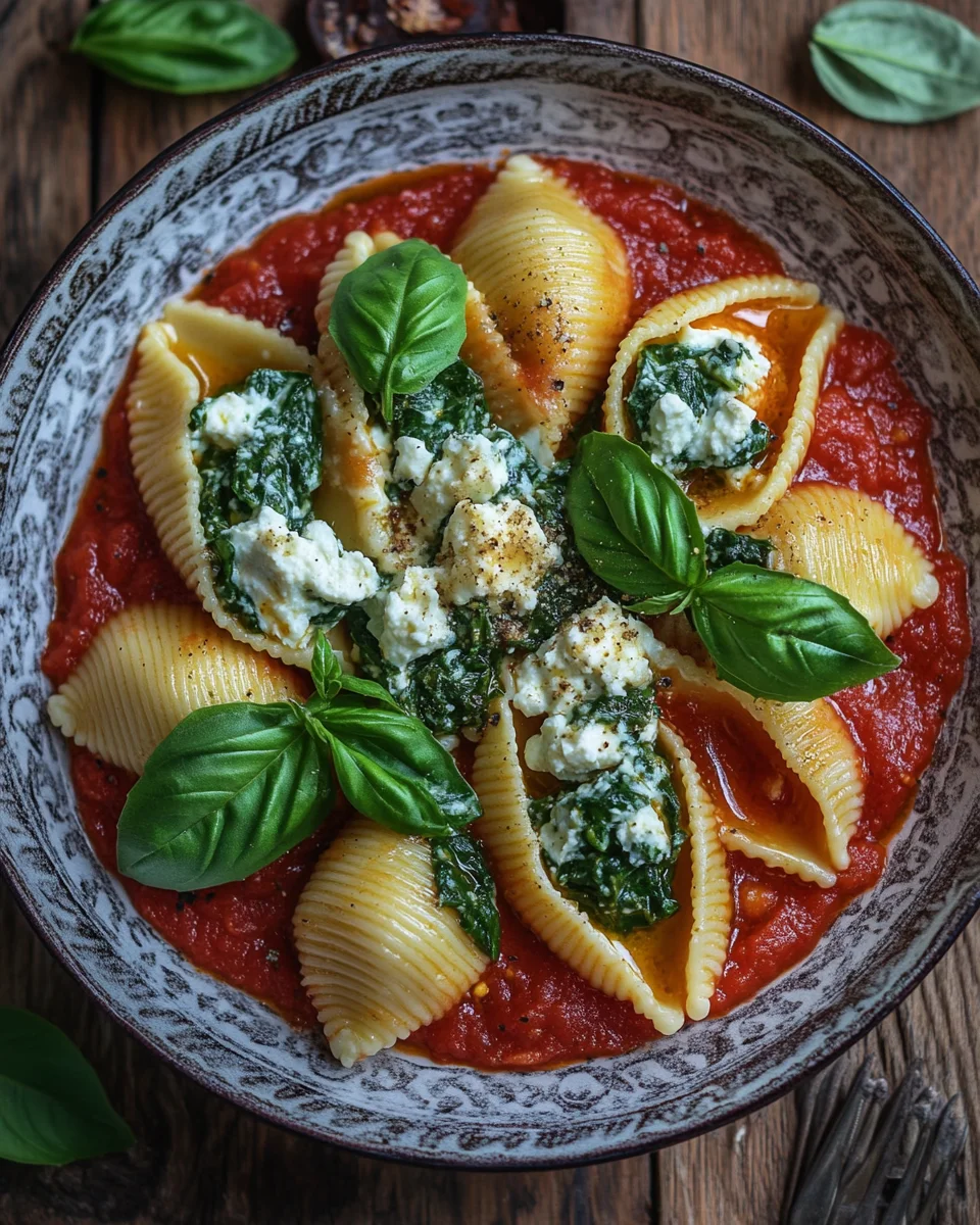 Gef&uuml;llte Muschelnudeln mit Ricotta und Spinat