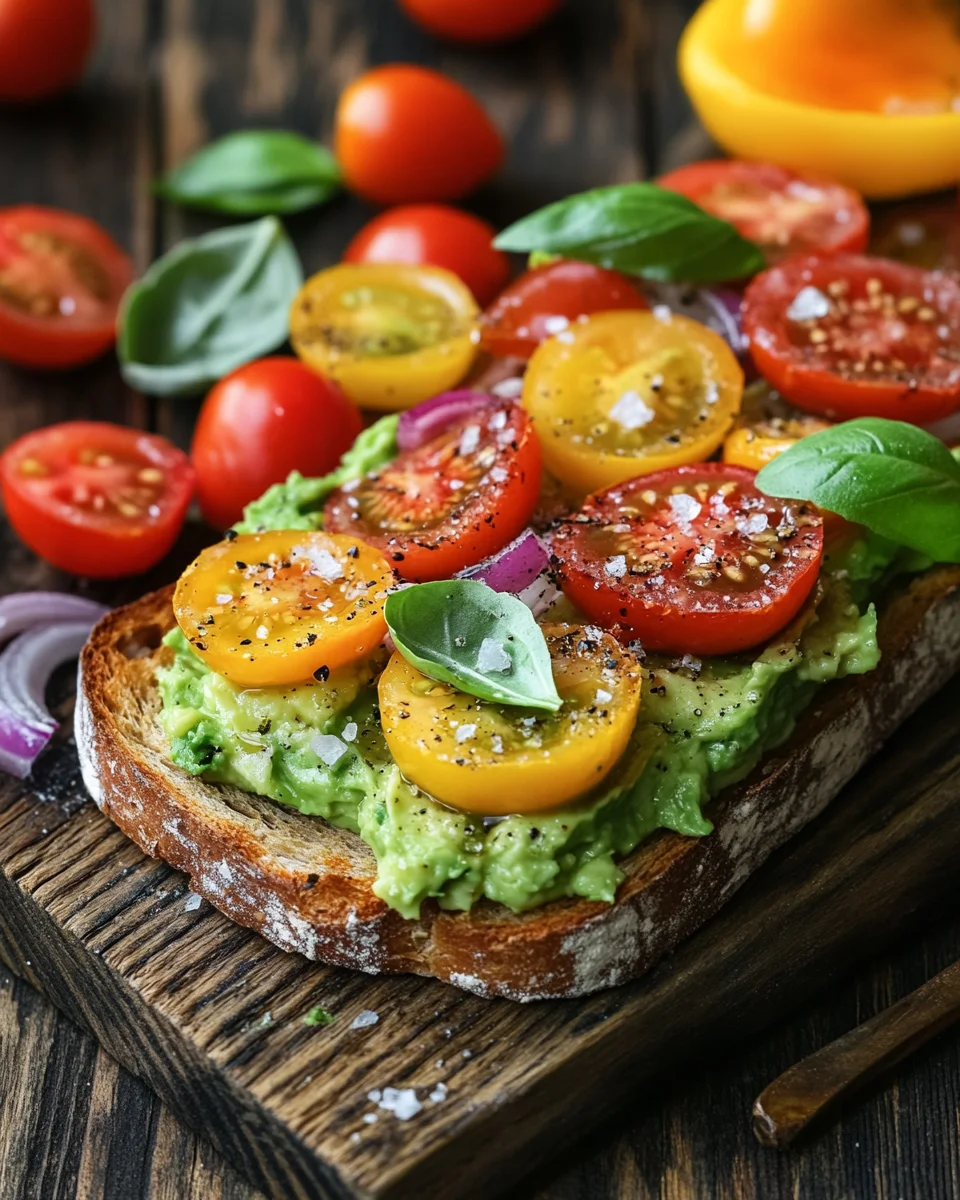 Geröstetes Brot mit Avocadobutter und Tomatensalat