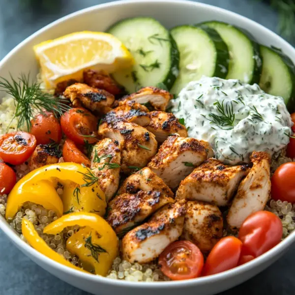 Griechische Hähnchen-Tzatziki-Bowl