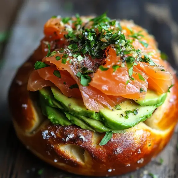Lachs Avocado Laugenstange mit Topping