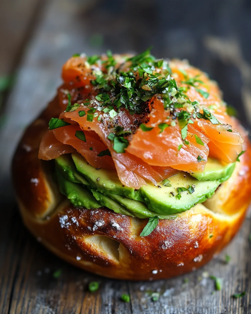 Lachs Avocado Laugenstange mit Topping